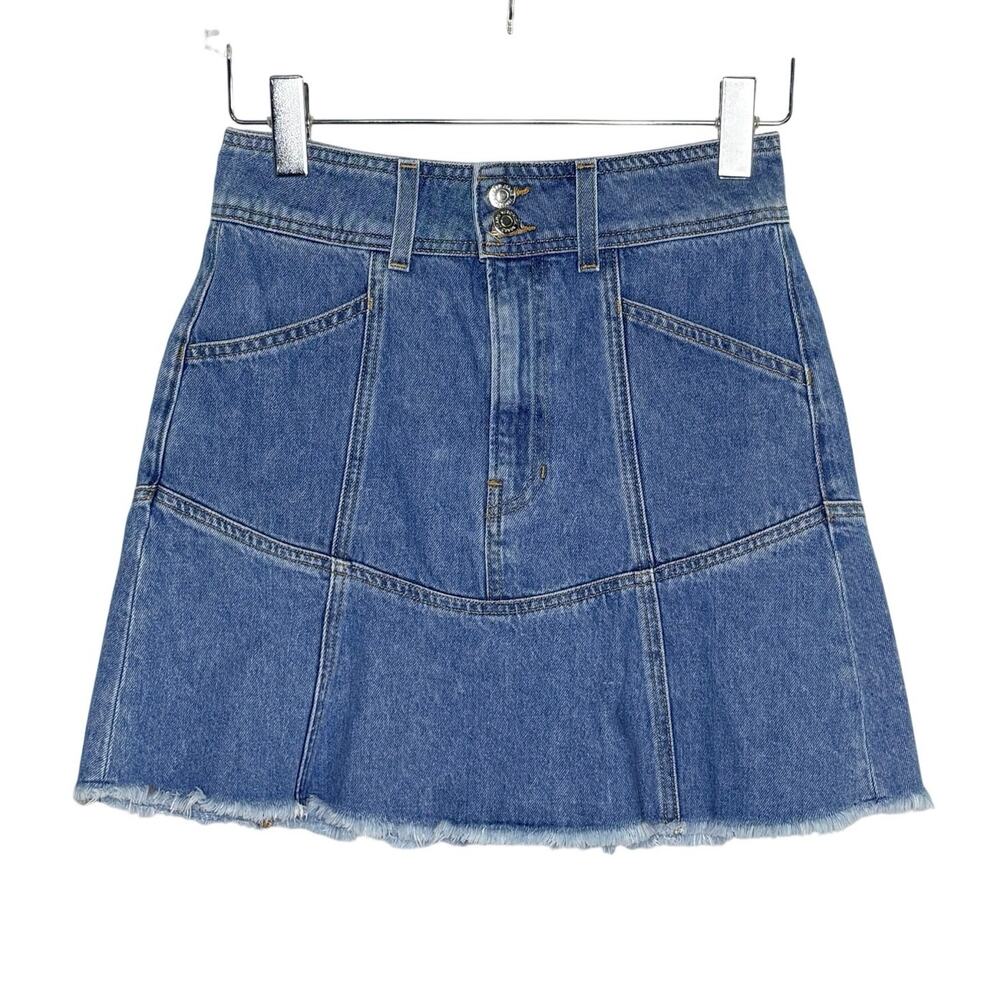 Veronica Beard Lavelle Seamed Denim Mini Skirt 4 Durango Blue Wash Raw Hem
